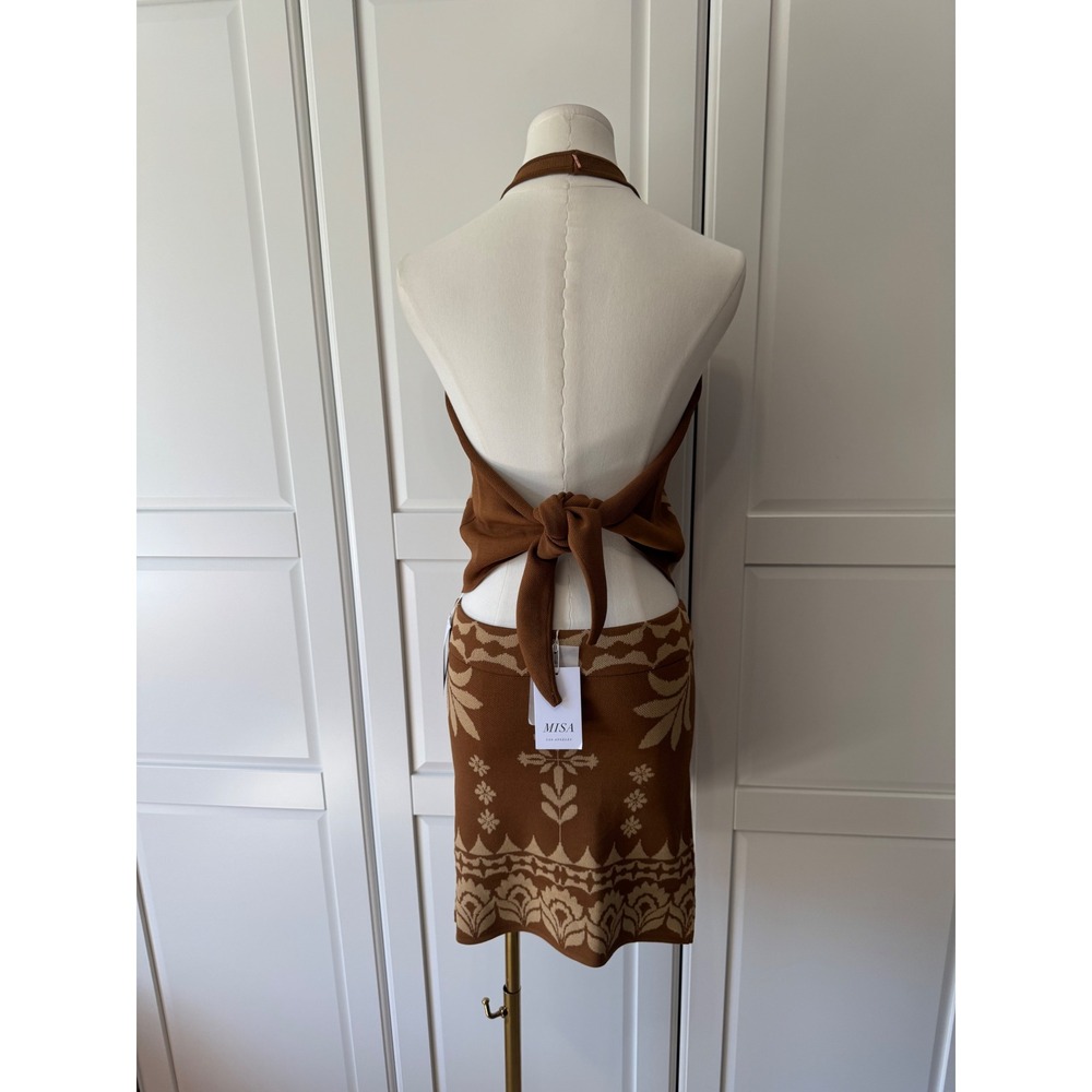 MISA Los Angeles Hali Top & Leni Skirt Set Floral Knit Halter Top Mini Skirt NWT - Picture 5 of 9